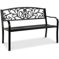 Steel Bench for Outdoor, Patio, Garden w/ Floral Design - 50in - Black
