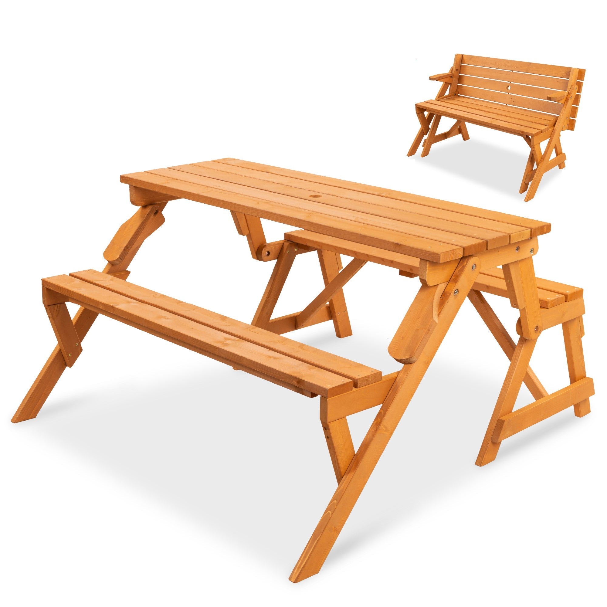 2-in-1 Outdoor Interchangeable Wooden Picnic Table/Garden Bench - Natural