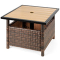 Outdoor Wicker Patio Side Table Accent Furniture w/ Umbrella Hole - Brown