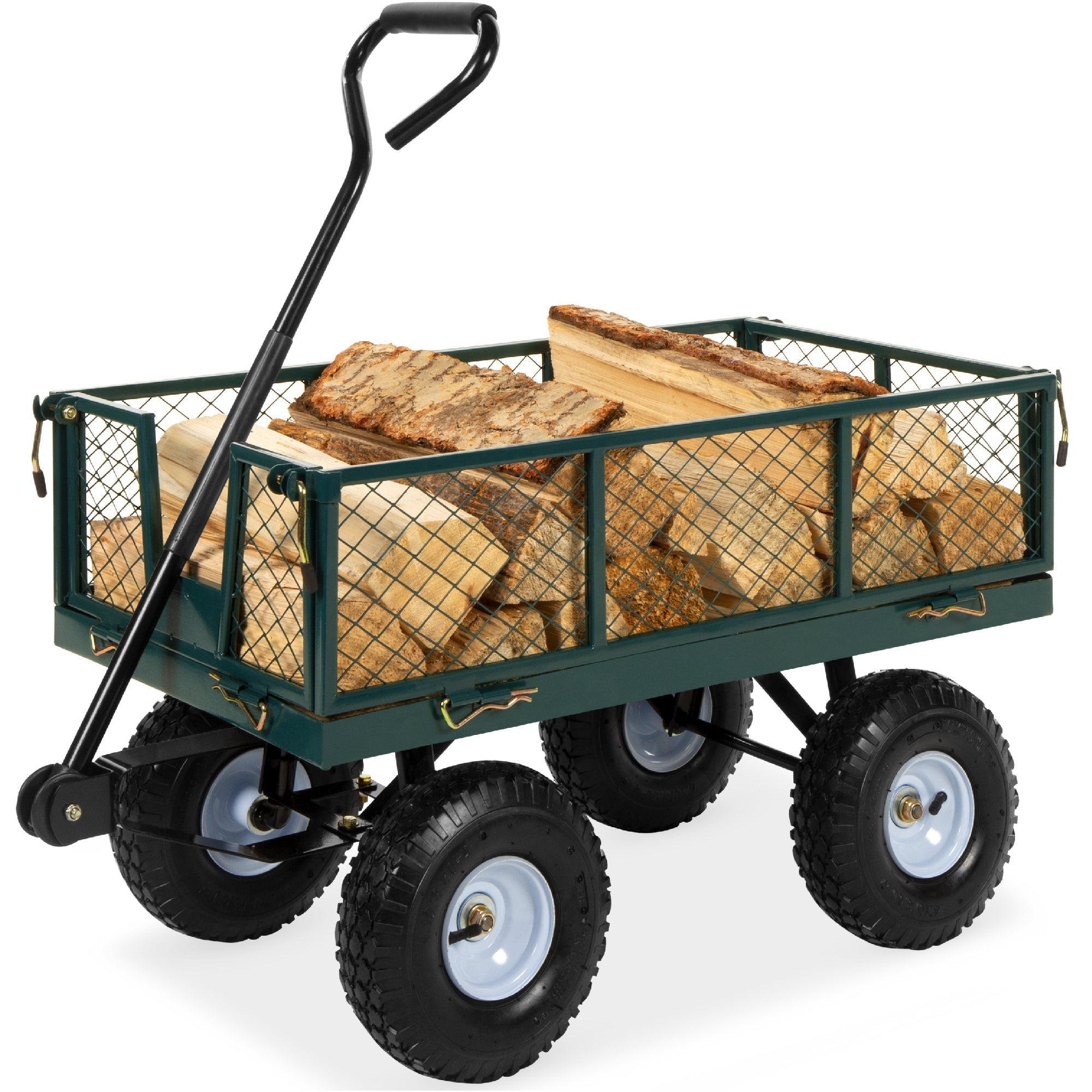 Steel Garden Utility Cart Wagon w/ 400lb Capacity, Removable Sides, Handle - Green