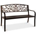 Steel Bench for Outdoor, Patio, Garden w/ Floral Design - 50in - Brown