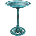 Vintage Outdoor Garden Bird Bath w/ Fleur-de-Lis Accents - Green