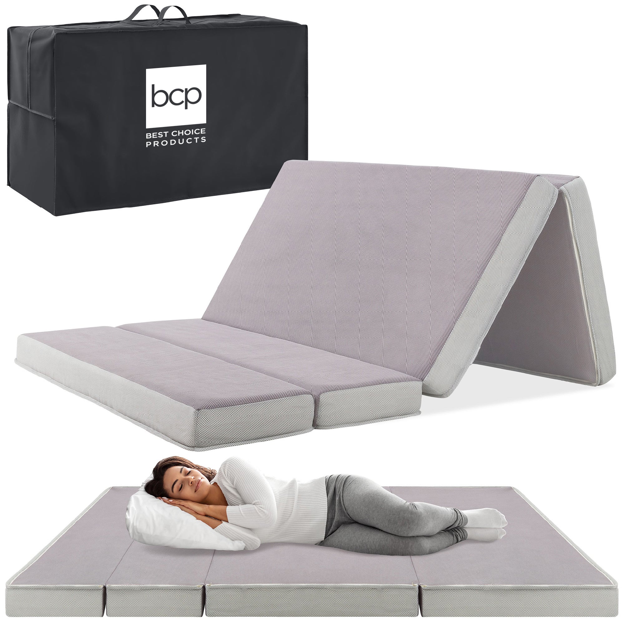 Folding Portable Gray Mattress Topper w/ Plush Foam - 4in - Full