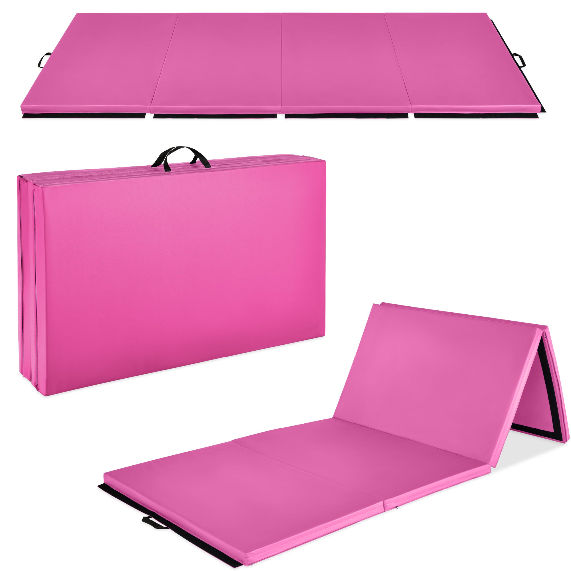 Folding Exercise Fitness Workout Gym Floor Mat w/ Handles - Pink