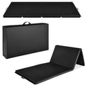 Folding Exercise Fitness Workout Gym Floor Mat w/ Handles - Black