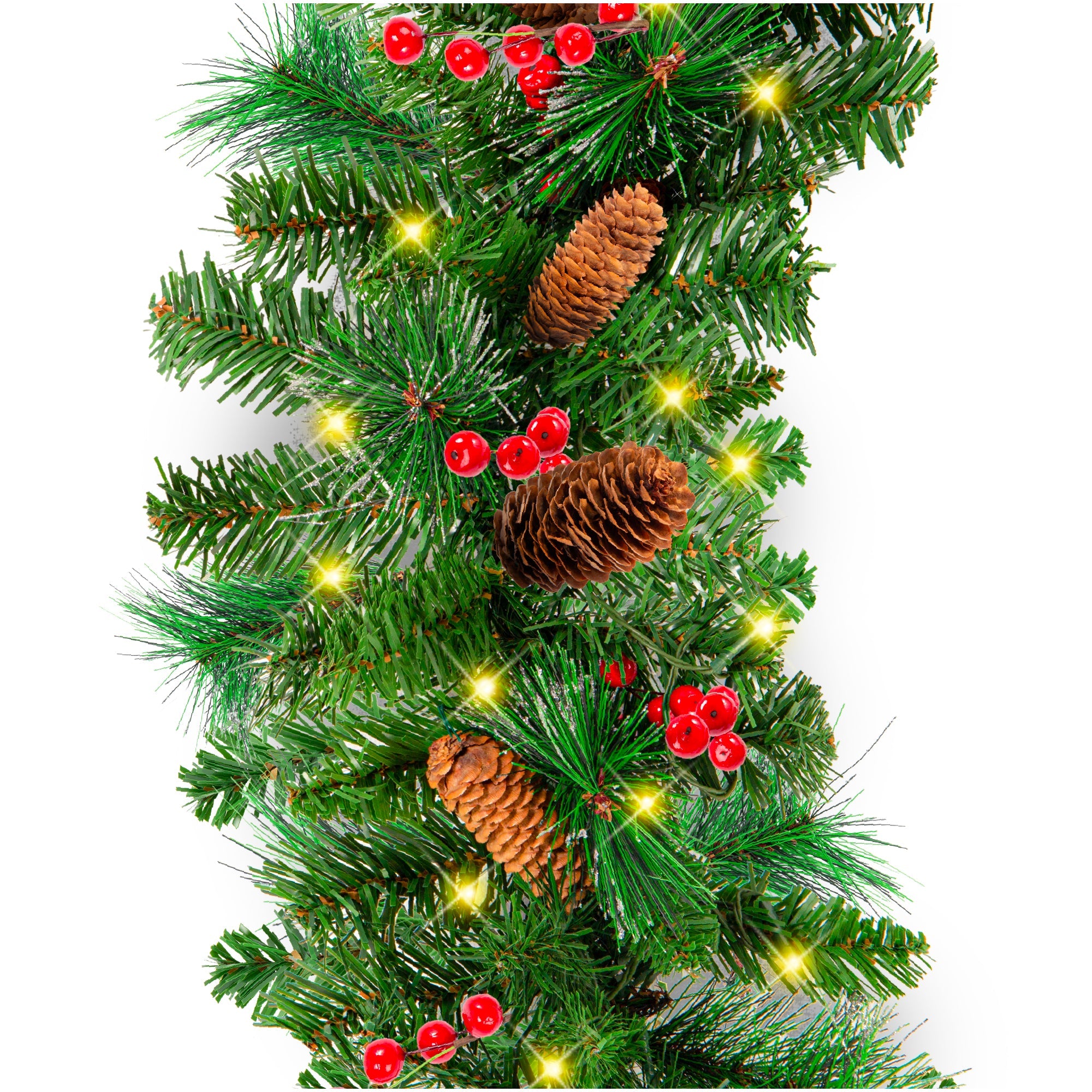 9Ft Pre-Lit Christmas Garland W/ 2-In-1 Led Lights - Green/Berries - Battery