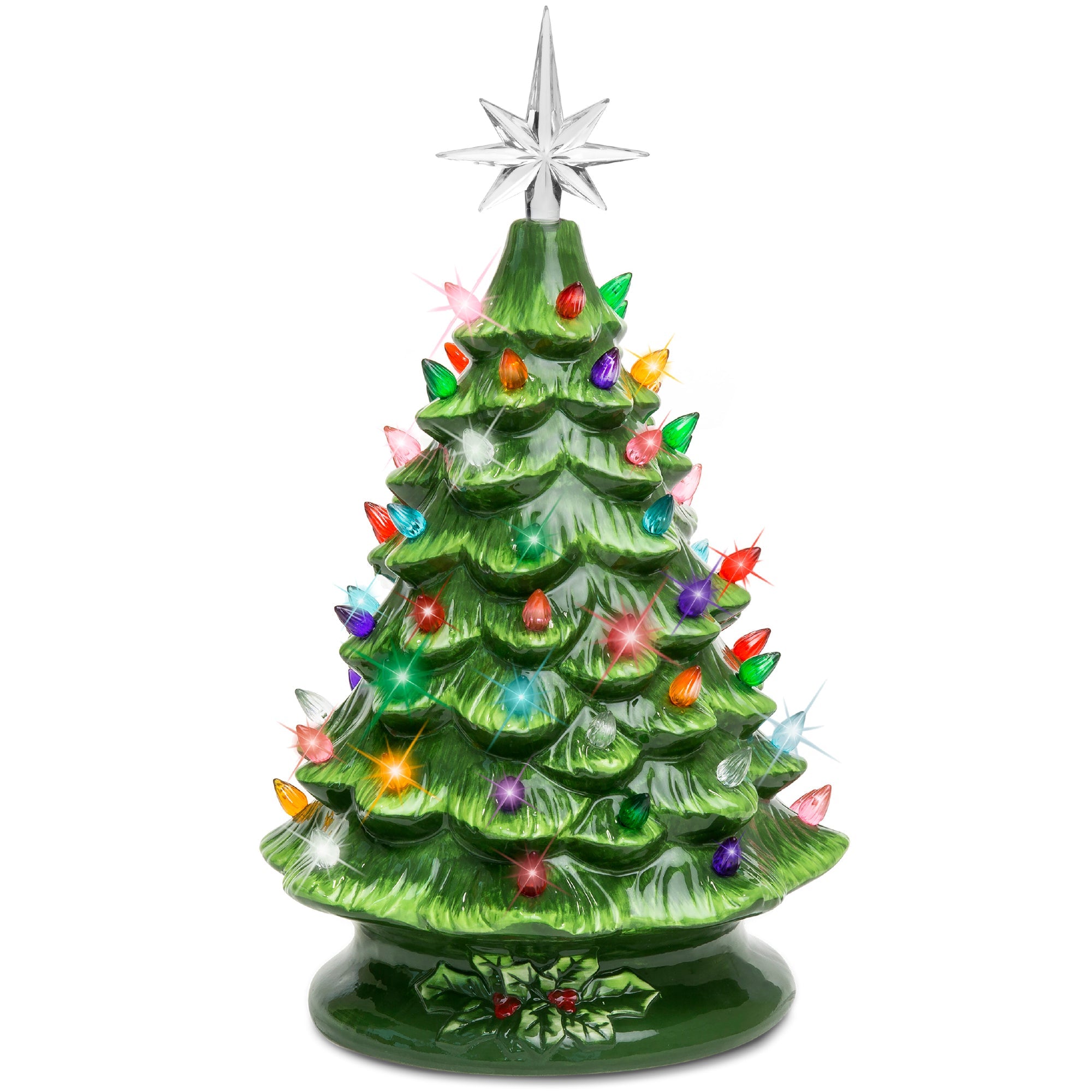Pre-Lit Ceramic Tabletop Christmas Tree with Lights- 15in - Green w/ Multicolored Lights