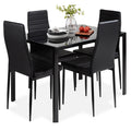 5-Piece Dining Table Set w/ Glass Top, Leather Chairs - Black
