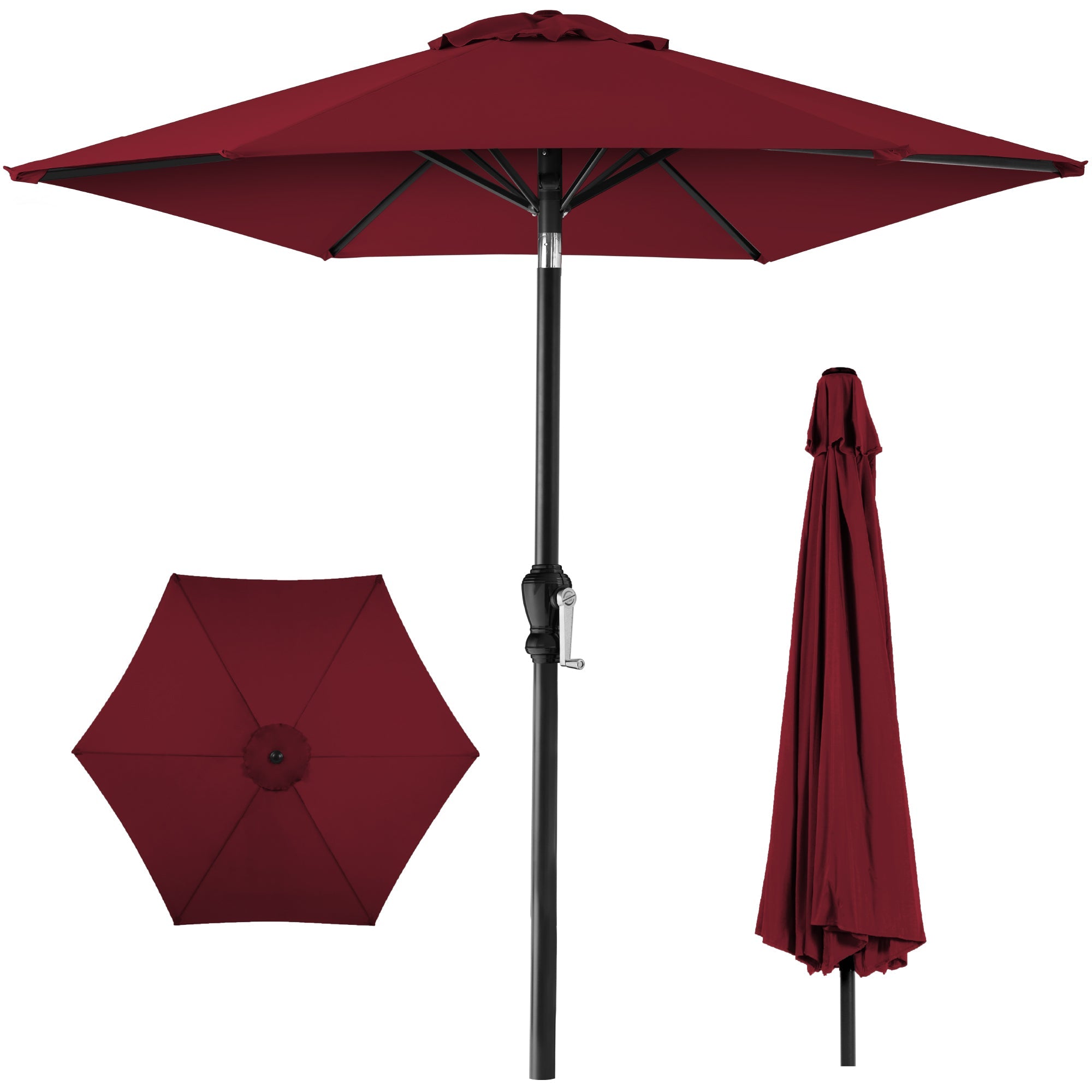 Outdoor Steel Market Patio Umbrella Decoration w/ Tilt, Crank Lift - 10ft - Burgundy