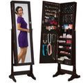 Full Length Freestanding Jewelry Mirror Armoire w/ Velvet Interior - Brown
