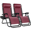 Set of 2 Adjustable Zero Gravity Patio Chair Recliners w/ Cup Holders - Burgundy