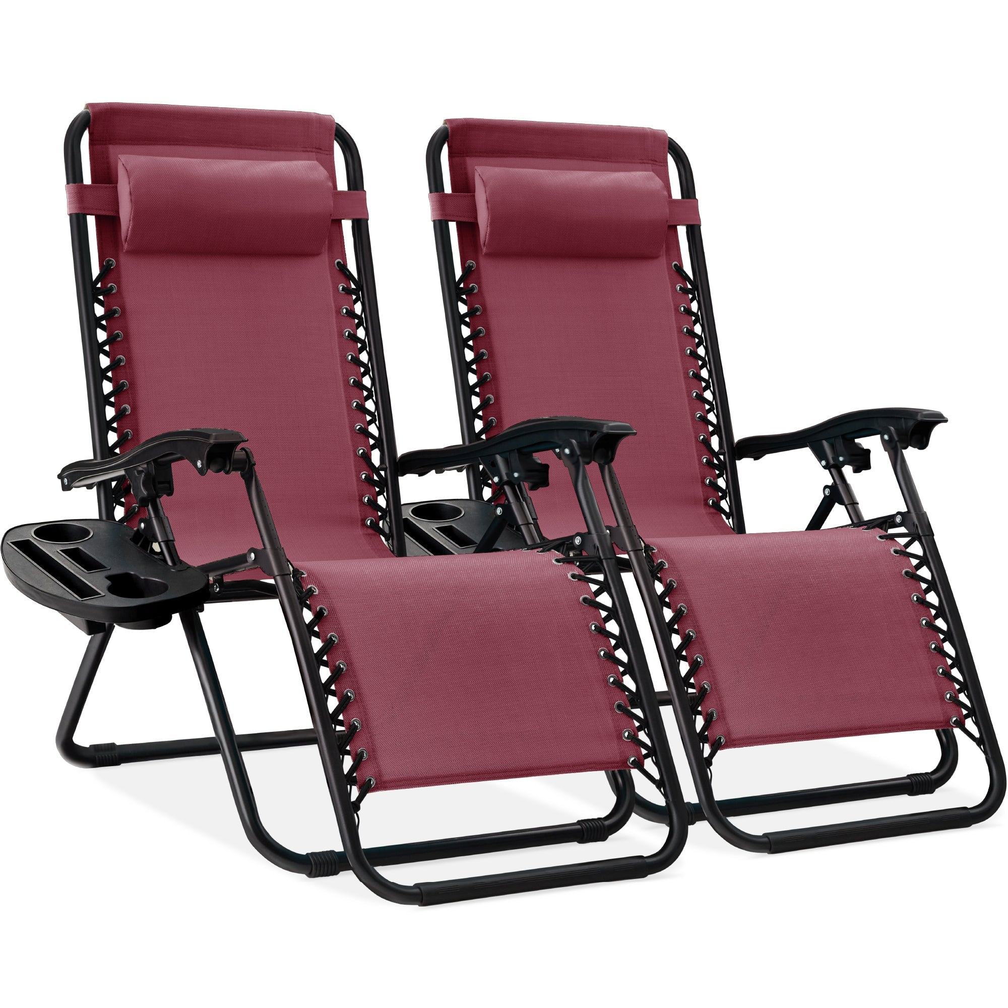 Set of 2 Adjustable Zero Gravity Patio Chair Recliners w/ Cup Holders - Burgundy