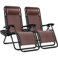 Set of 2 Adjustable Zero Gravity Patio Chair Recliners w/ Cup Holders - Brown