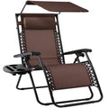 Folding Zero Gravity Recliner Patio Lounge Chair w/ Canopy, Side Tray - Brown