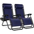 Set of 2 Adjustable Zero Gravity Patio Chair Recliners w/ Cup Holders - Navy Blue