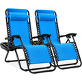 Set of 2 Adjustable Zero Gravity Patio Chair Recliners w/ Cup Holders - Aqua Blue