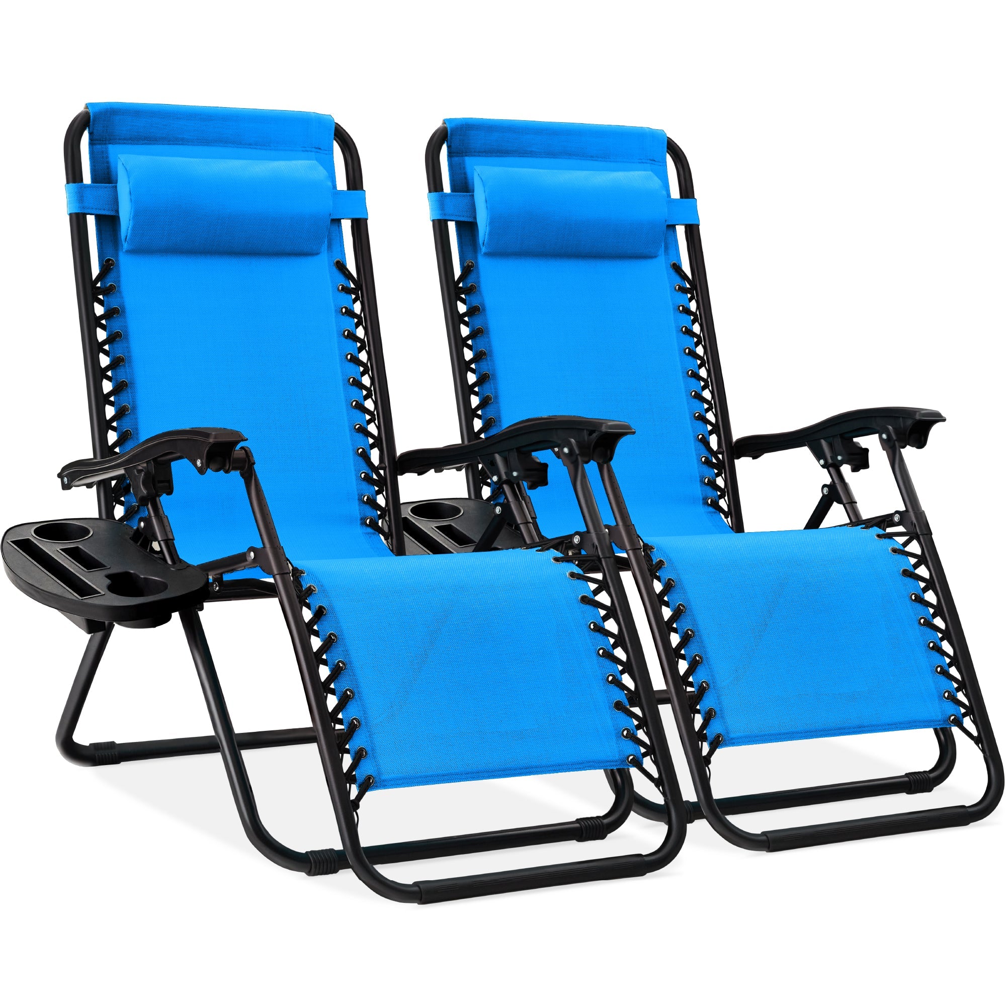 Set of 2 Adjustable Zero Gravity Patio Chair Recliners w/ Cup Holders - Aqua Blue