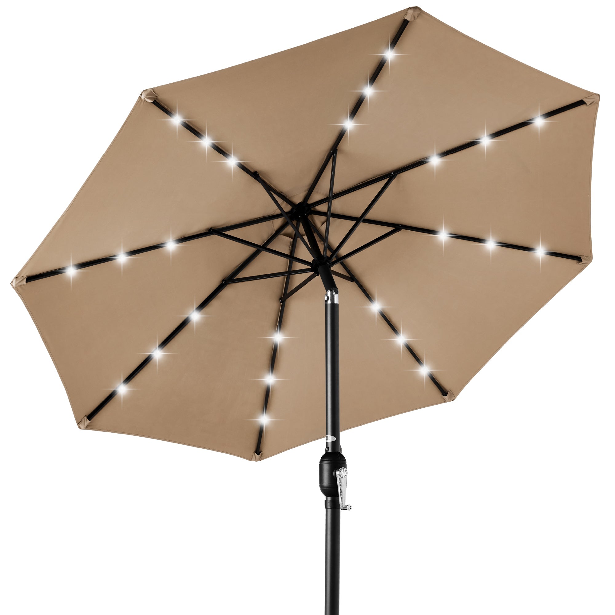 Solar LED Lighted Patio Umbrella w/ Tilt Adjustment, UV-Resistant - 10ft - Tan