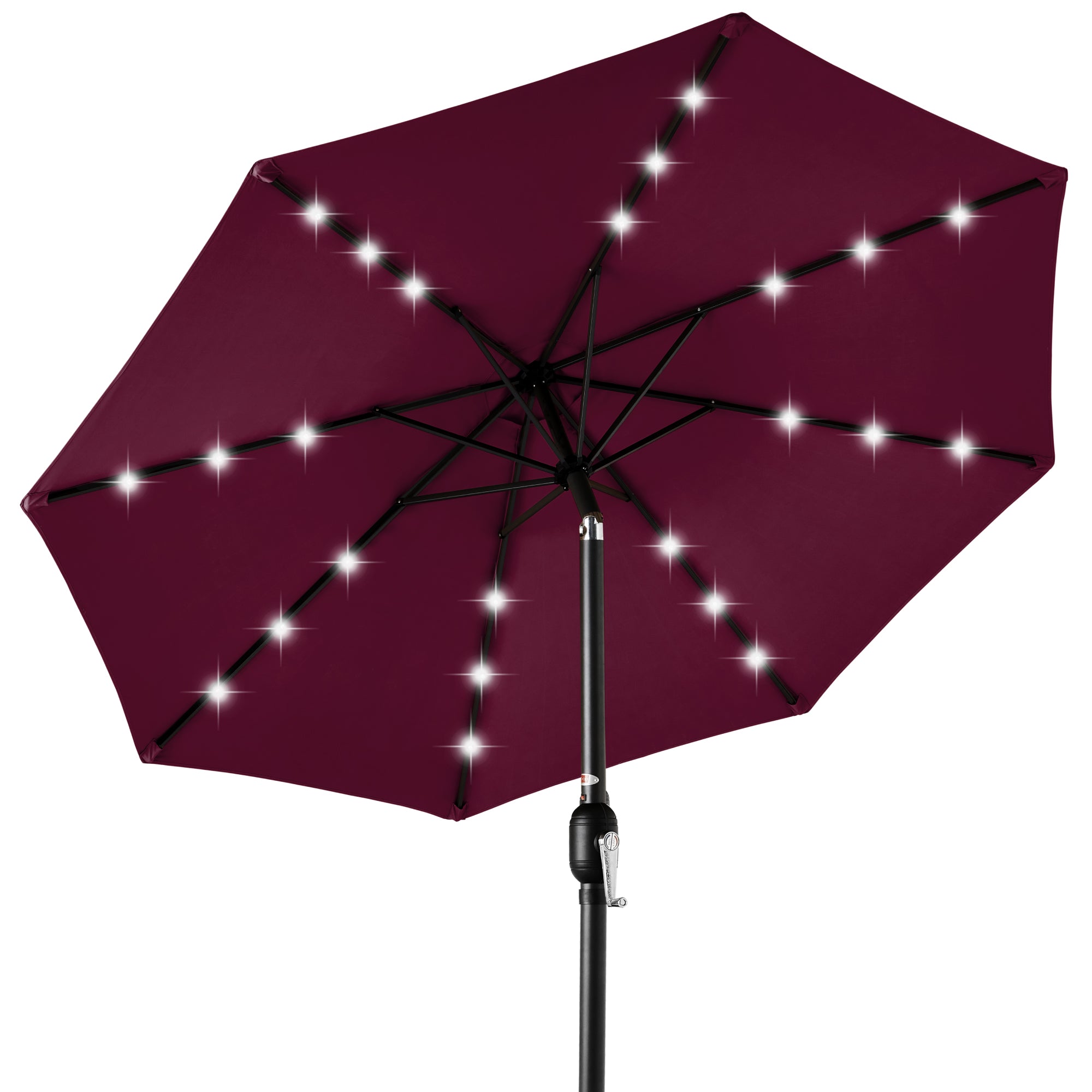 Solar LED Lighted Patio Umbrella w/ Tilt Adjustment, UV-Resistant - 10ft - Burgundy