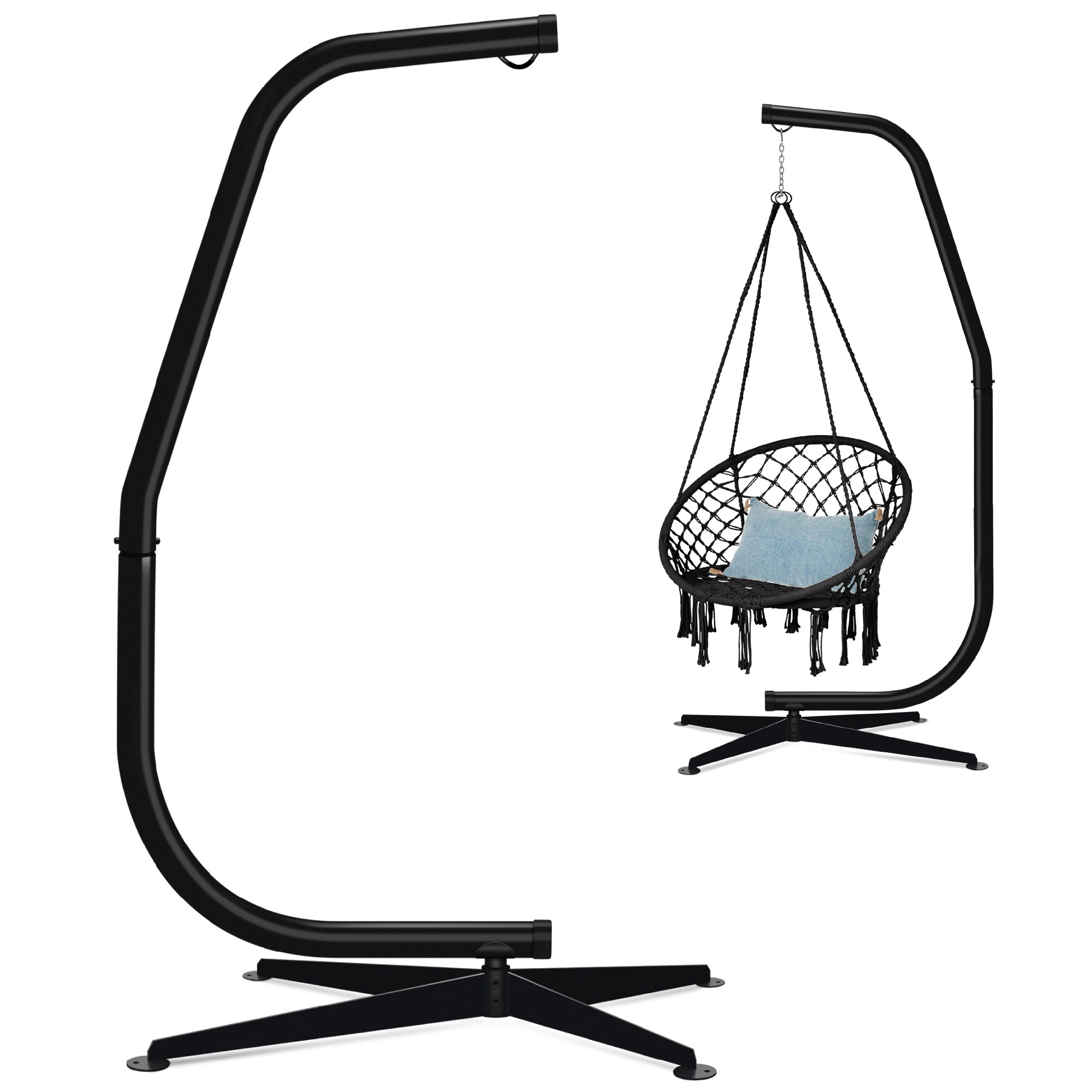 Curved Hanging Hammock C-Stand w/ All-Weather, Steel Frame - Stand Only - Black