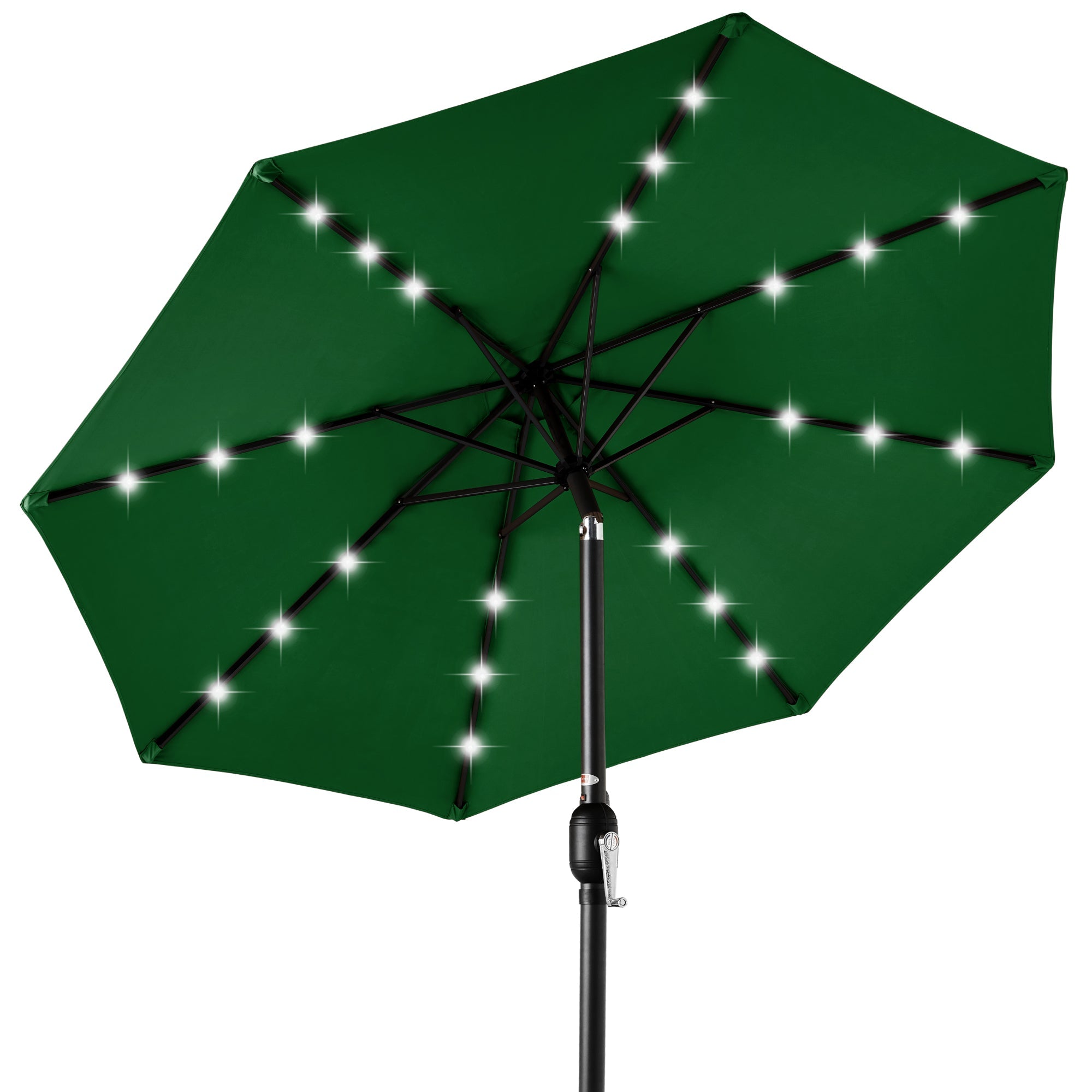 Solar LED Lighted Patio Umbrella w/ Tilt Adjustment, UV-Resistant - 10ft - Green