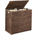 Large Water Hyacinth Double Laundry Hamper Basket w/ 2 Liner Bags - Espresso