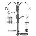 4-Hook Bird Feeding Station, Steel Feeder Stand w/ 2 Bird Feeders - 91in - Black