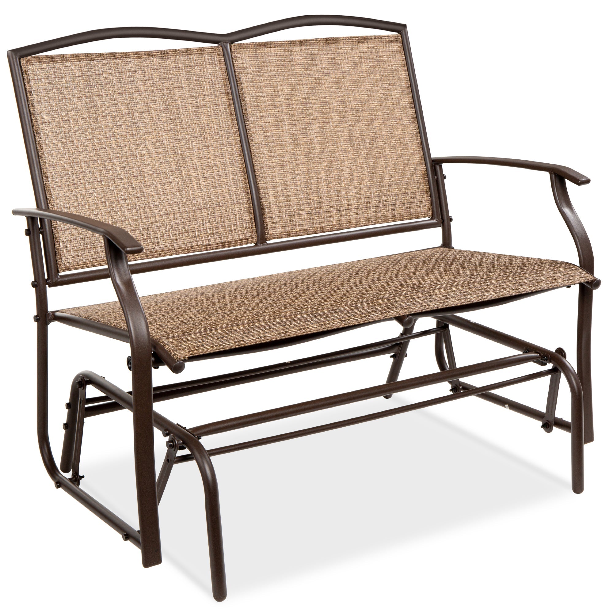 2-Person Patio Loveseat Swing Glider, Bench Rocker w/ Armrests - Brown