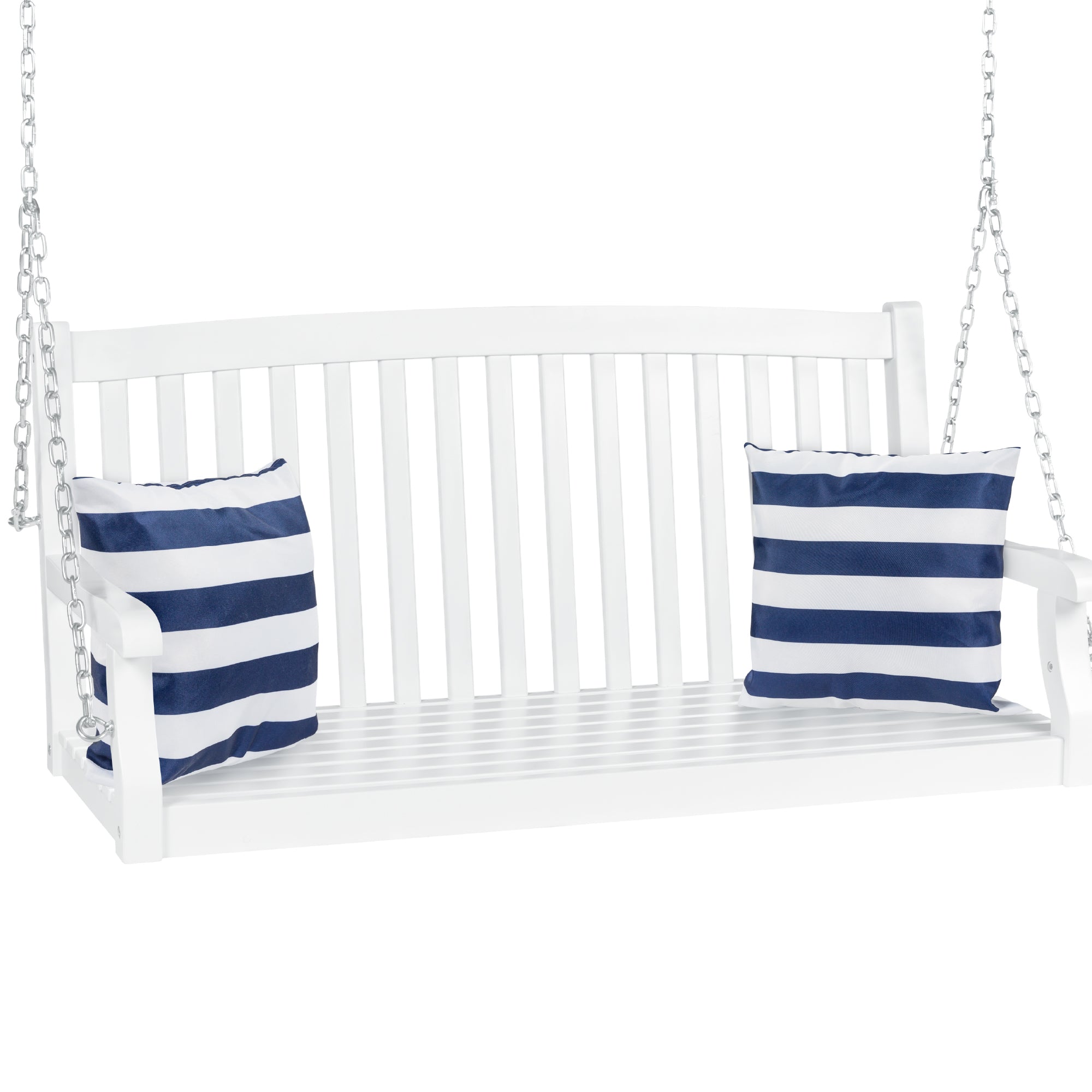 Wooden Curved Back Hanging Porch Swing Bench w/ Mounting Chains - 48in - White