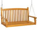Wooden Curved Back Hanging Porch Swing Bench w/ Mounting Chains - 48in - Brown