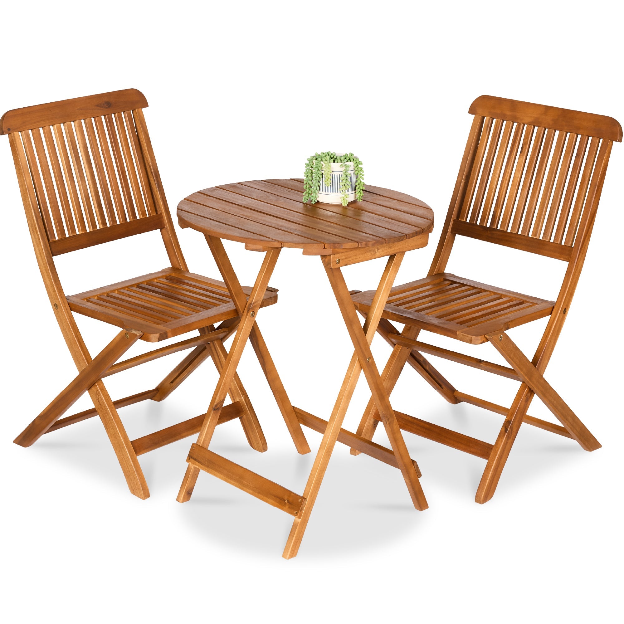 3-Piece Acacia Wood Bistro Set w/ Folding Table, 2 Chairs - Natural