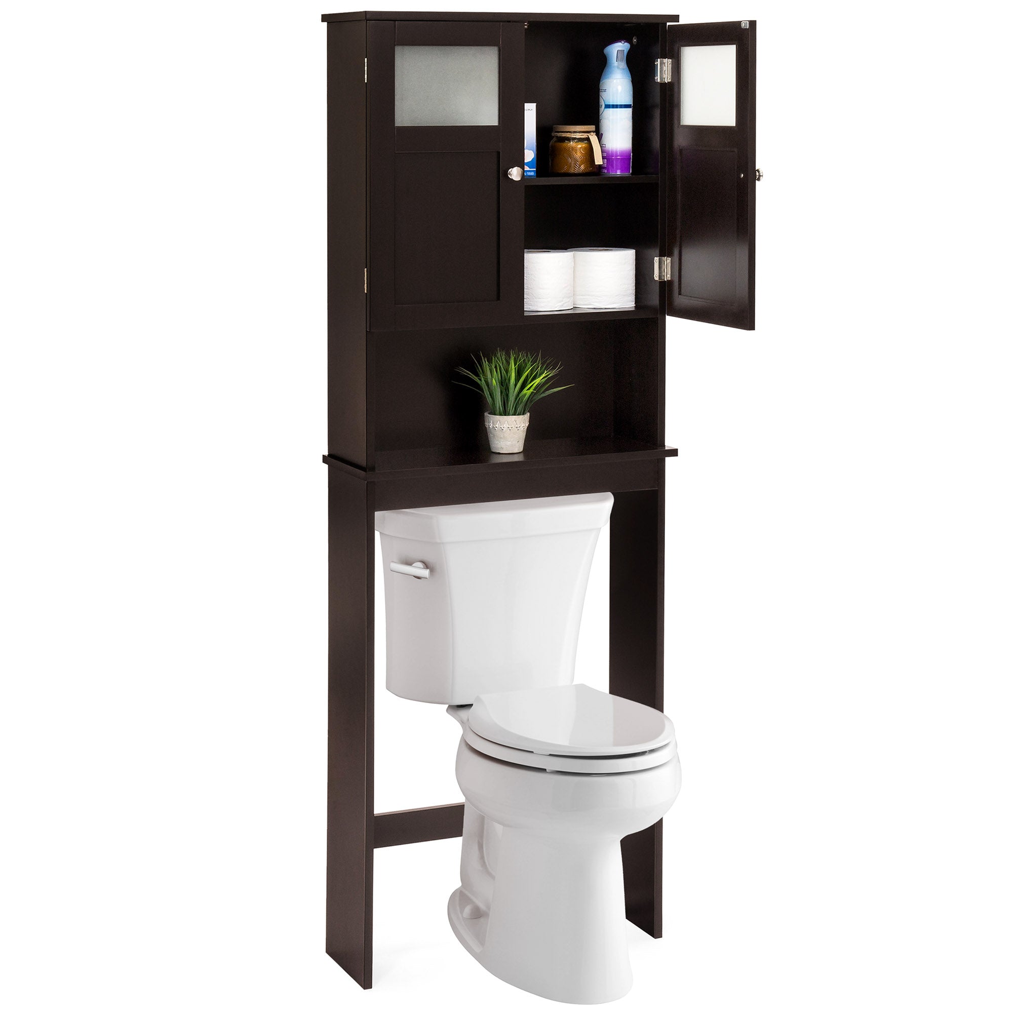 Double Door Over-the-Toilet Bathroom Storage Cabinet - Brown
