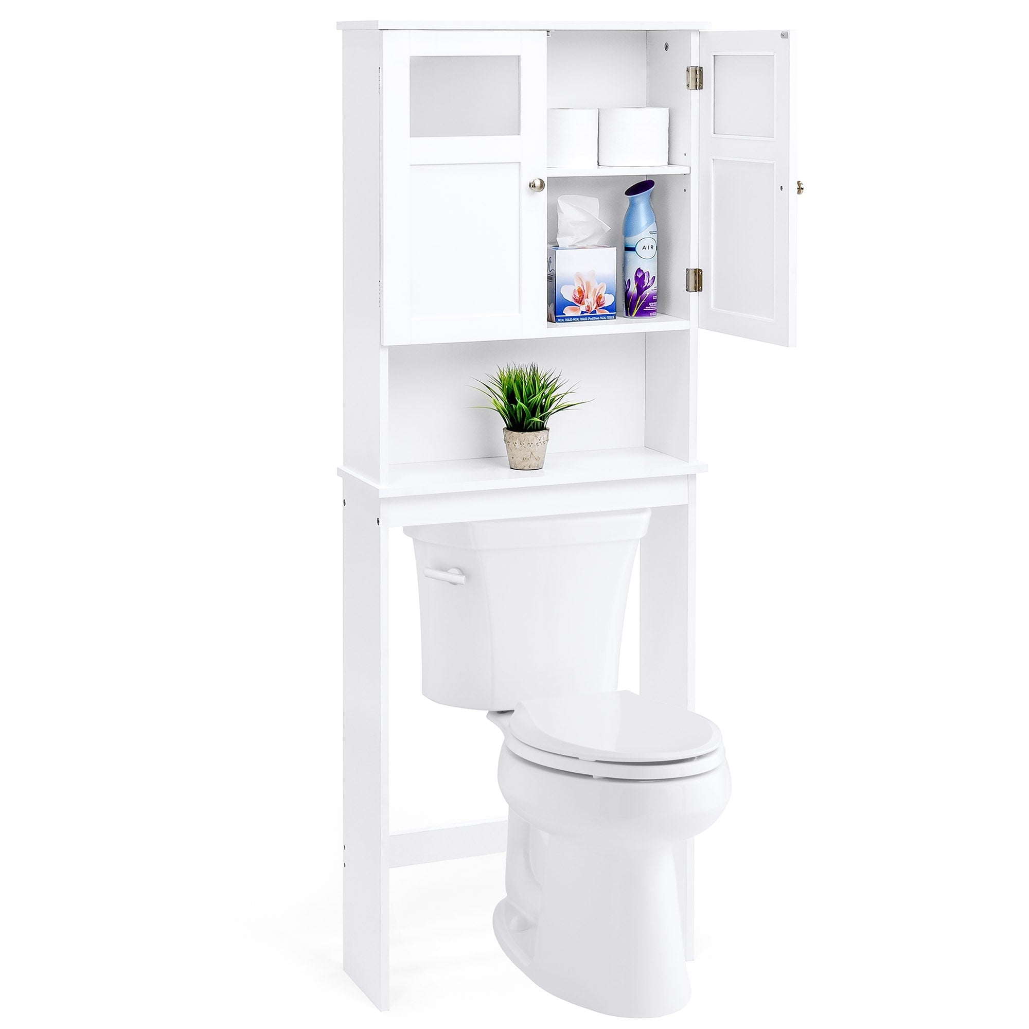 Double Door Over-the-Toilet Bathroom Storage Cabinet - White