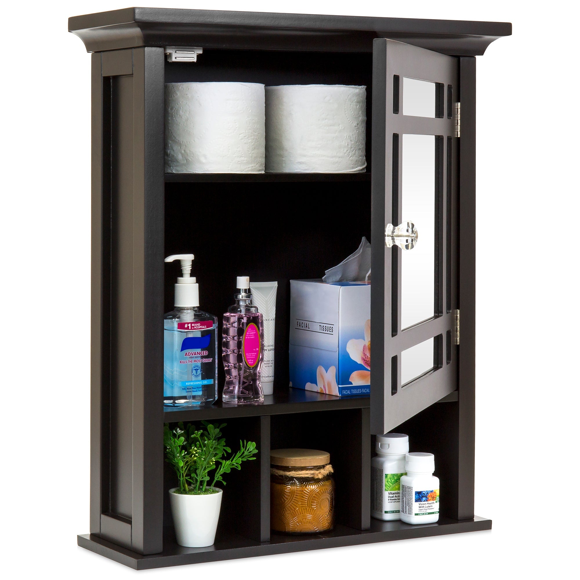 Bathroom Vanity Mirror Wall Storage Cabinet - Espresso