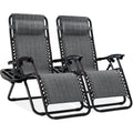 Set of 2 Adjustable Zero Gravity Patio Chair Recliners w/ Cup Holders - Gray