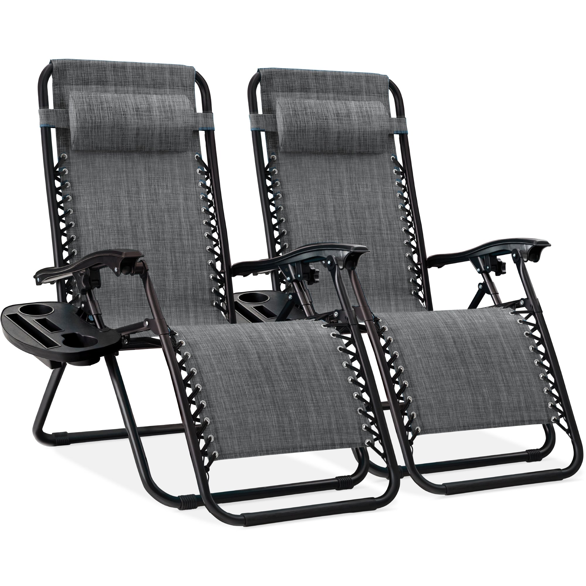 Set of 2 Adjustable Zero Gravity Patio Chair Recliners w/ Cup Holders - Gray