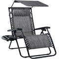 Folding Zero Gravity Recliner Patio Lounge Chair w/ Canopy, Side Tray - Gray