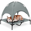 36in Outdoor Raised Cooling Pet Dog Bed w/ Canopy, Travel Bag - Gray