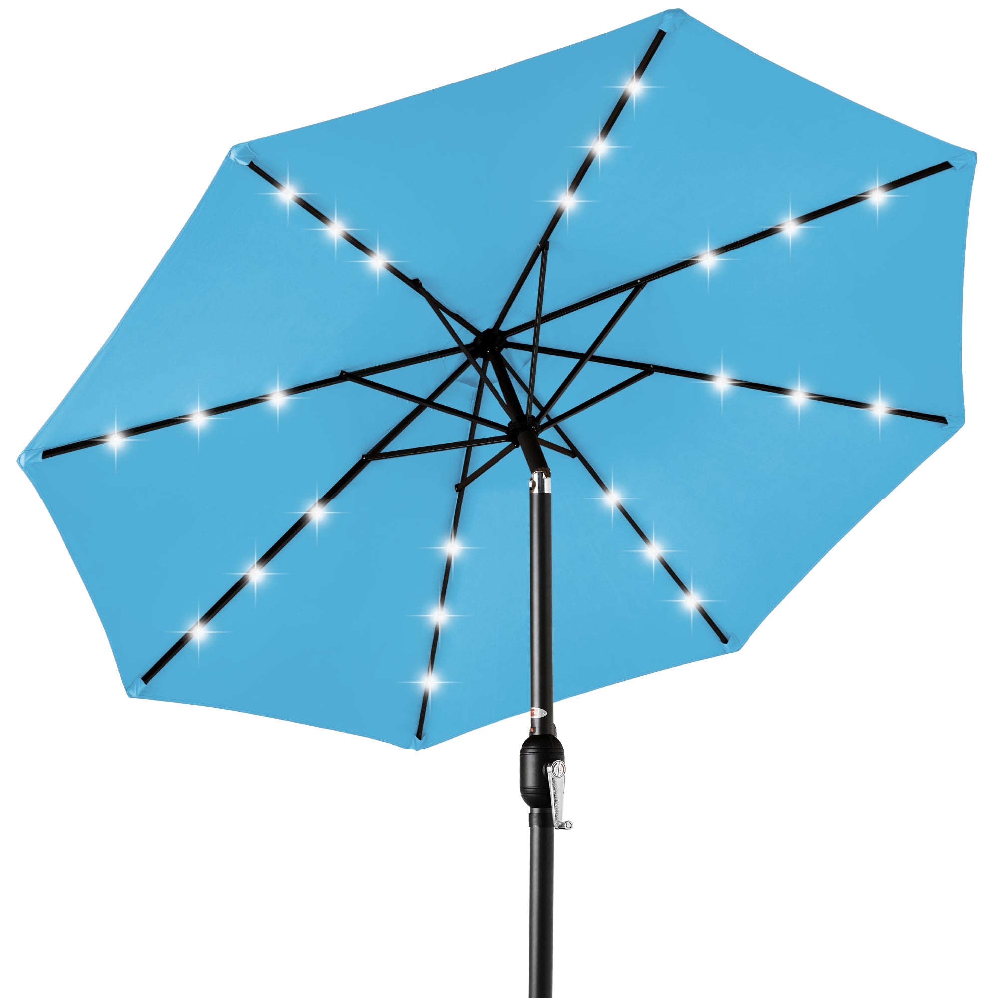 Solar LED Lighted Patio Umbrella w/ Tilt Adjustment, UV-Resistant - 10ft - Sky Blue
