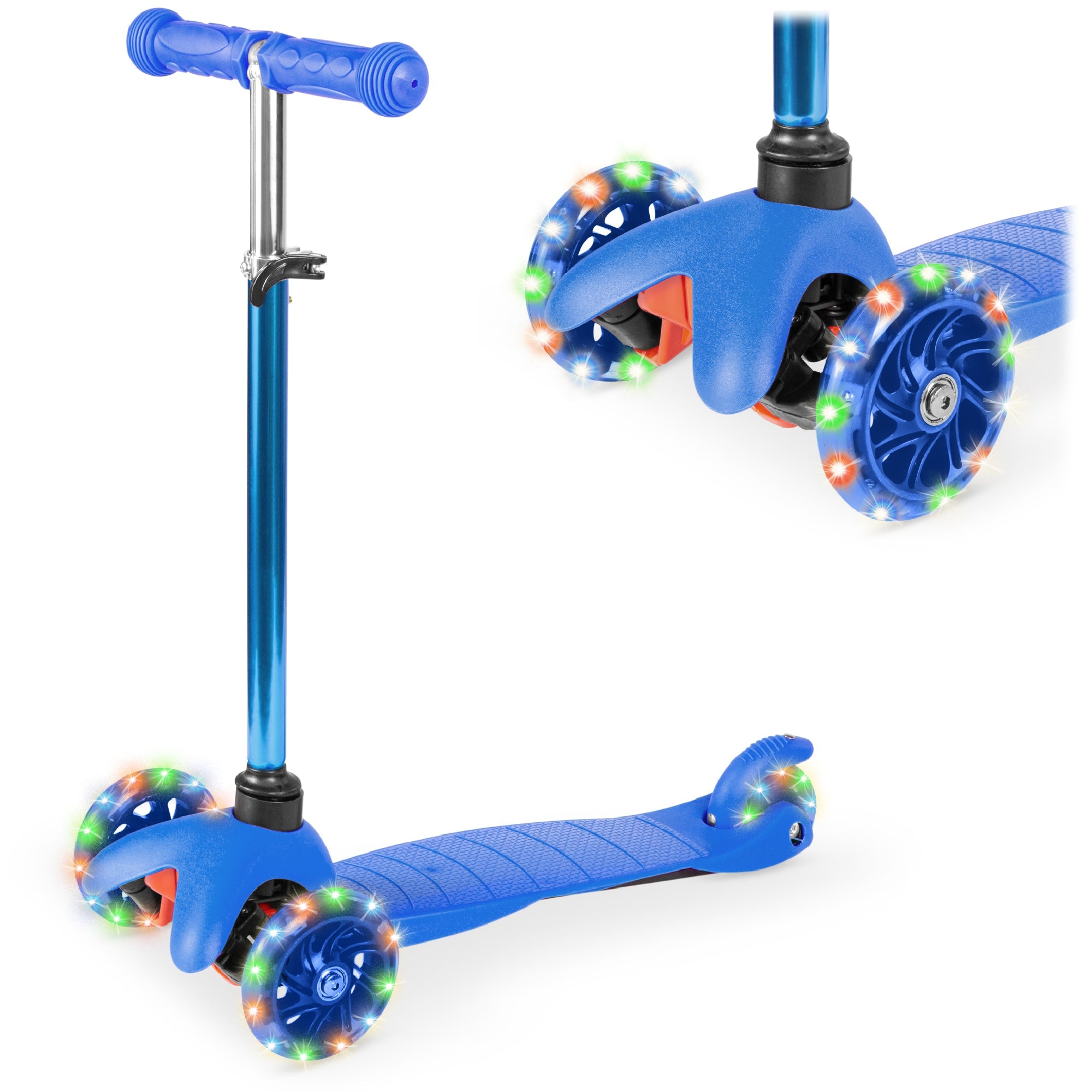 Kids Mini Kick Scooter Toy w/ Colorful Light-Up Wheels, Adjustable T-Bar - Blue