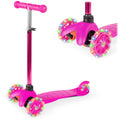 Kids Mini Kick Scooter Toy w/ Colorful Light-Up Wheels, Adjustable T-Bar - Pink