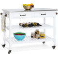 Kitchen Island Storage & Bar Cart w/ Stainless Steel Top - White
