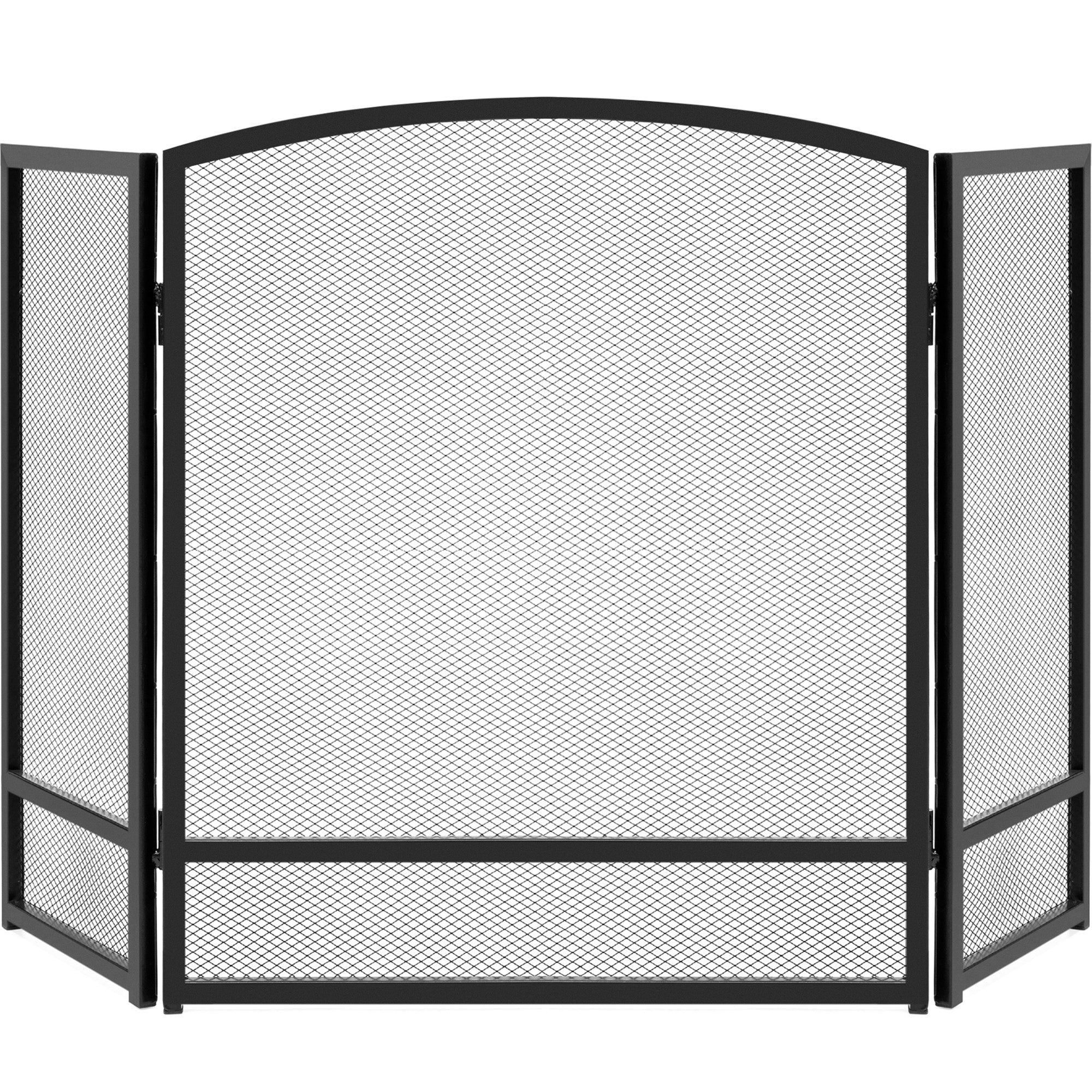 3-Panel Simple Steel Mesh Fireplace Screen w/ Worn Finish - 47.5x27.25in - Black