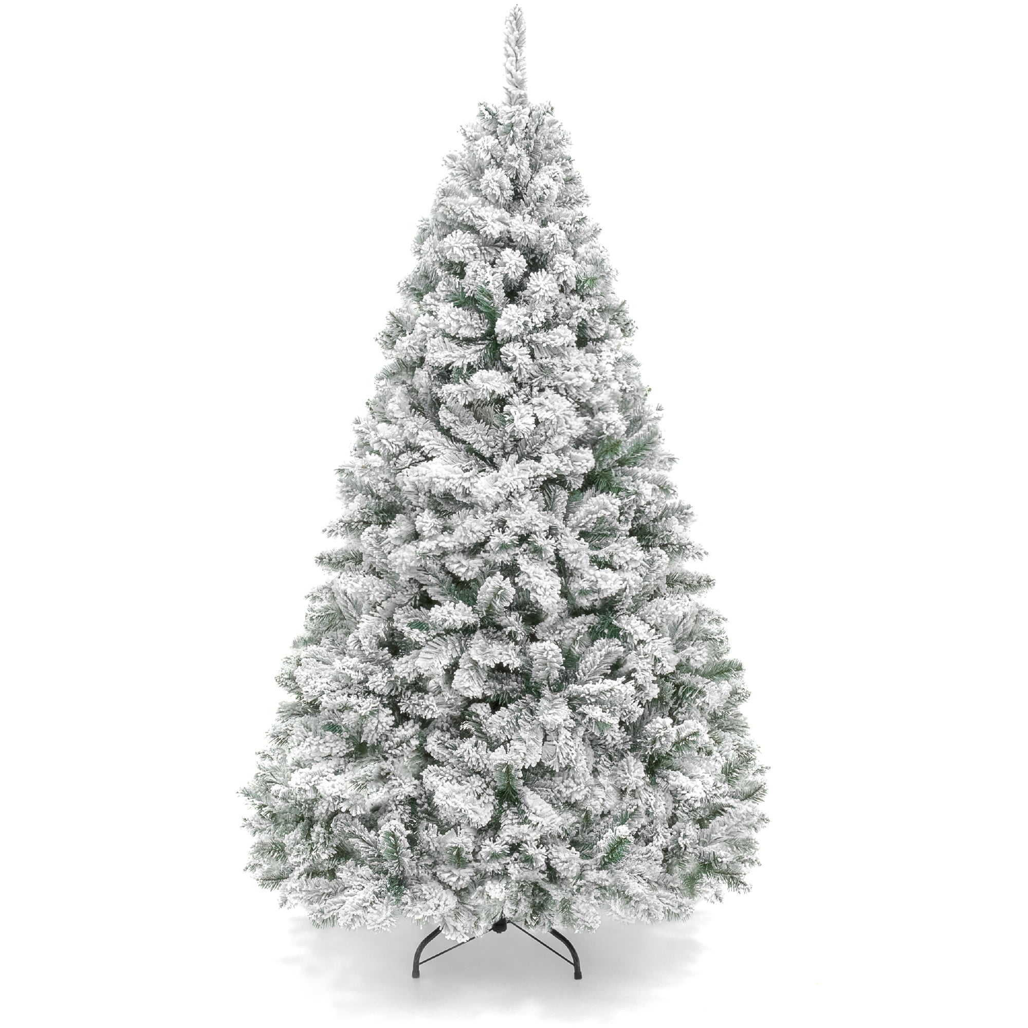 Snow Flocked Artificial Pine Christmas Tree w/ Foldable Metal Base - 6ft