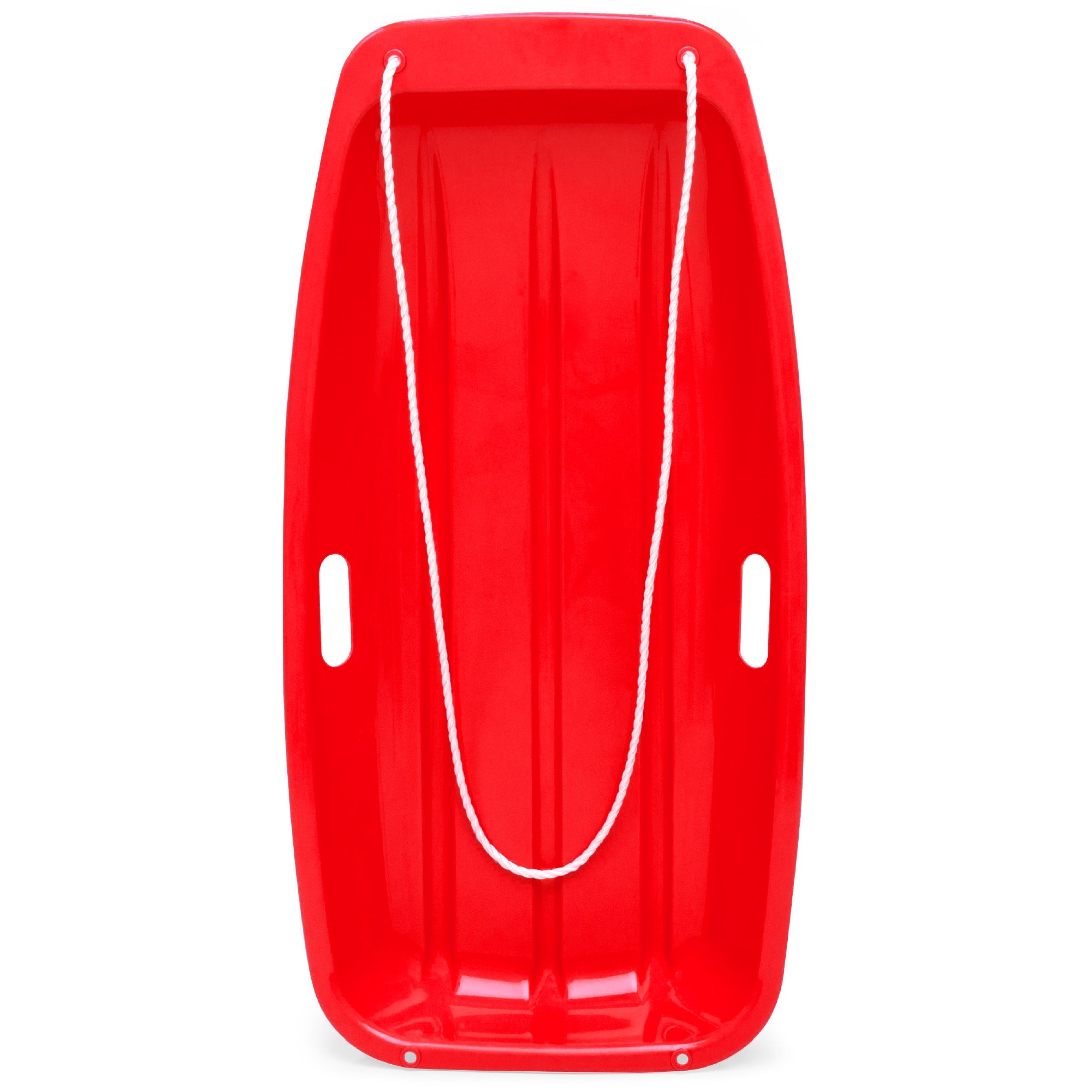 Kids Outdoor Plastic Toboggan Snow Sled Board w/ Pull Rope, Handles - 35in - Red