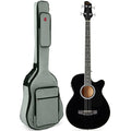 Acoustic Electric Bass Guitar w/ Equalizer, Truss Rod, Padded Gig Bag - Black