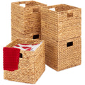Set of 5 Collapsible Hyacinth Storage Baskets w/ Inserts - 12x12in - Natural