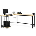 Modern L-Shaped Corner Computer Desk Table Workstation w/ CPU Stand - Brown