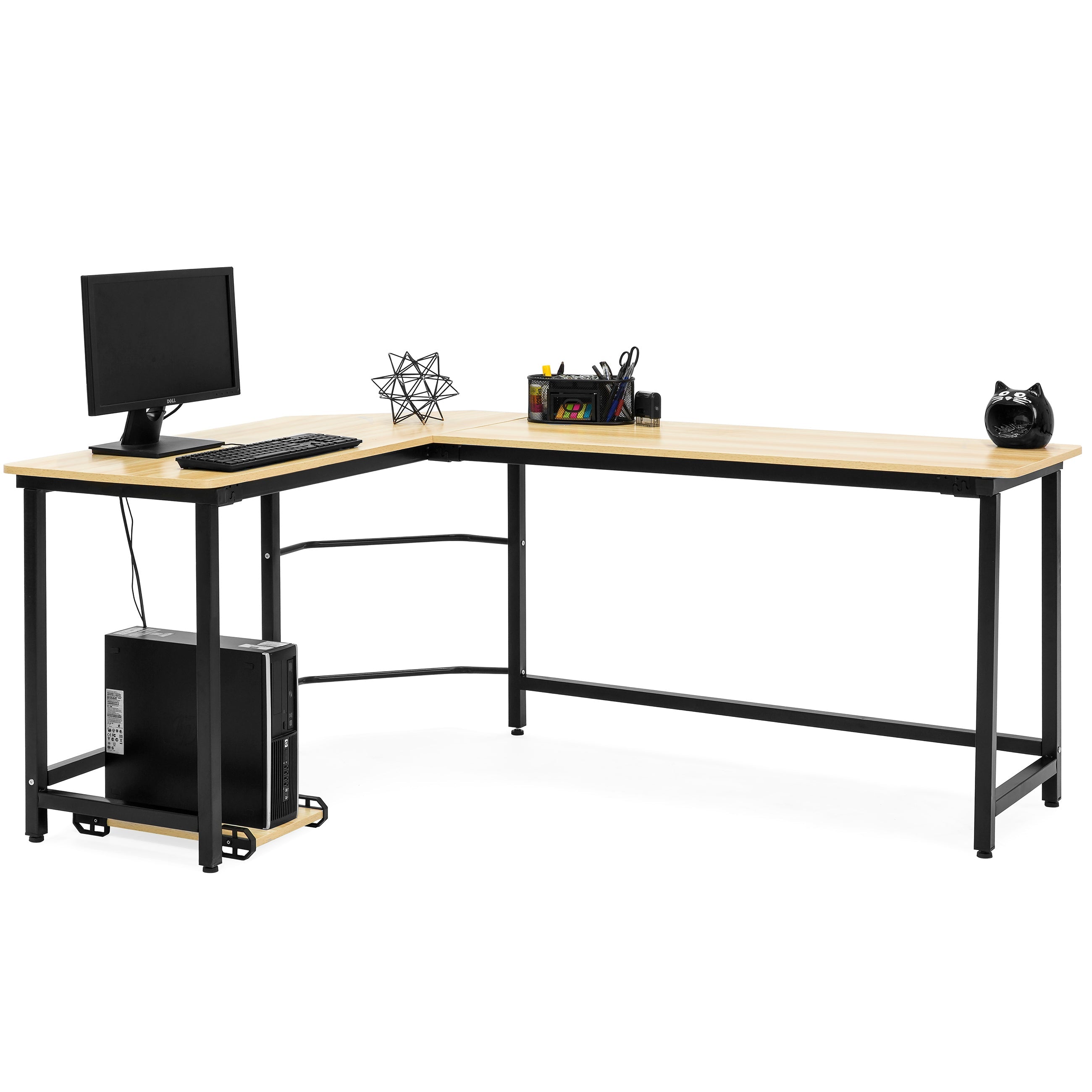 Modern L-Shaped Corner Computer Desk Table Workstation w/ CPU Stand - Brown