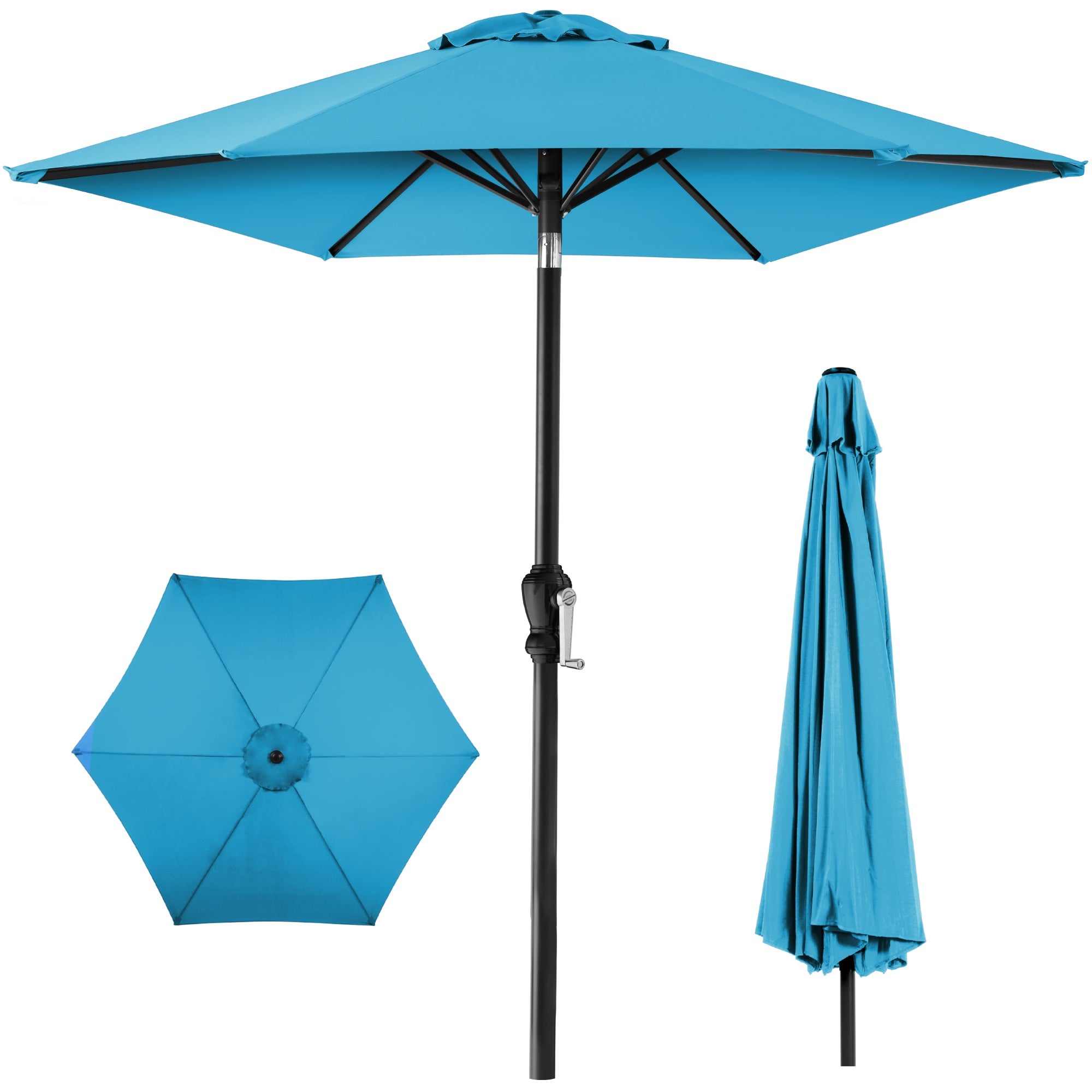 Outdoor Steel Market Patio Umbrella Decoration w/ Tilt, Crank Lift - 10ft - Sky Blue
